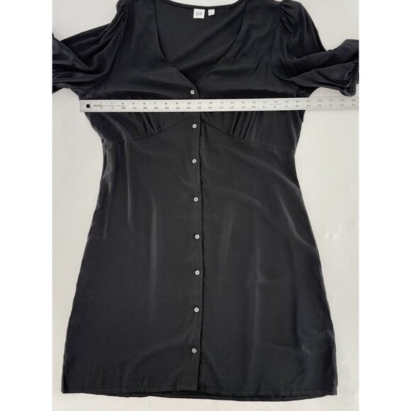 GAP Women’s Black Puff Sleeve Button Mini Dress Size L Preppy Normcore Simple - Picture 10 of 12